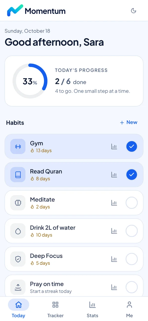 The same screen in light mode